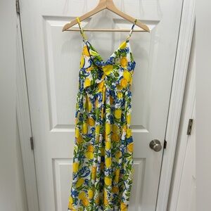 SHEIN Yellow Lemon Print Maxi Dress with Blue & Green Accents